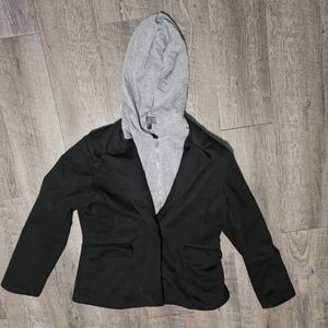 Black blazer with grey zip up hoodie (attached)